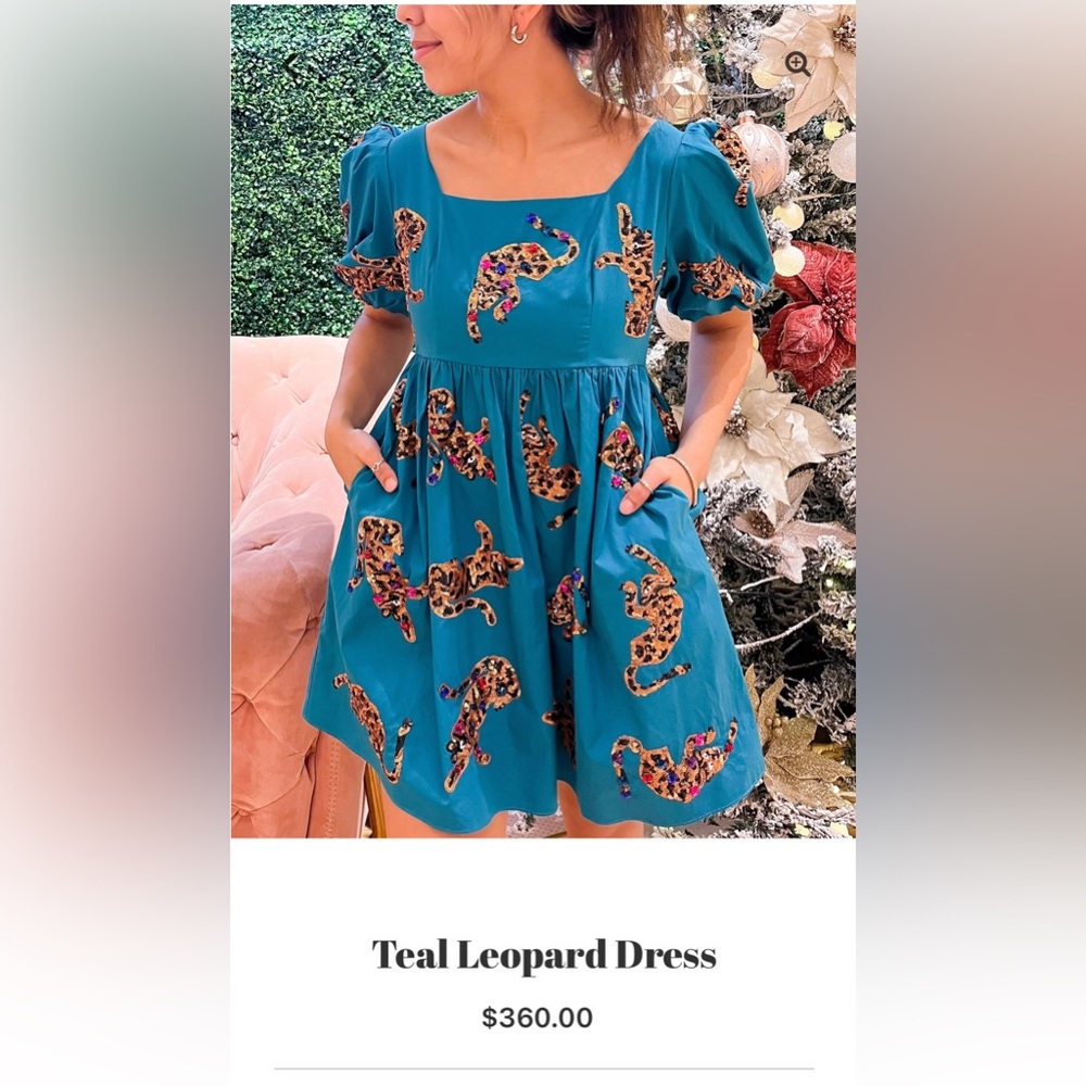 QUEEN OF SPARKLES Blue Puff Sleeve Mini Dress